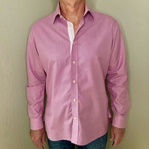 TED BAKER Endurance Classic Fit Flip Cuff Button Up Shirt Pink Cotton Size 17 - Picture 16 of 16
